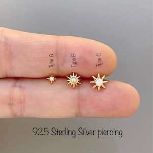 18g Dainty Starburst piercing (Single), Screw Ball end piercing, 925 Sterling Silver Piercing, Cartilage, Helix, Conch