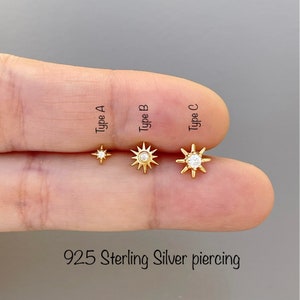 18g Dainty Starburst piercing (Single), Screw Ball end piercing, 925 Sterling Silver Piercing, Cartilage, Helix, Conch