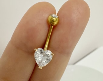 Implant Grade Titanium Heart CZ Belly Button Ring