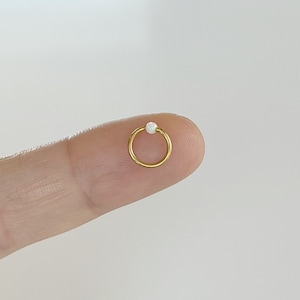 20g 18g White Opal Ball Thin Wire ball Hoop (Single), 316L Surgical Steel Annealed rounded ends cut rings, Cartilage, Nose, Tragus