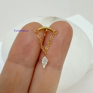 Curved Bar with Diamond CZ Dangle 316L Surgical Steel Push-In Threadless Labret, Helix, Cartilage, Flat piercing