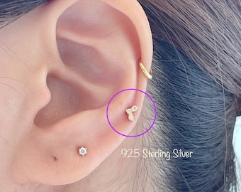 Chevron CZ piercing (Single), Minimalist 925 Sterling Silver cartilage helix piercing