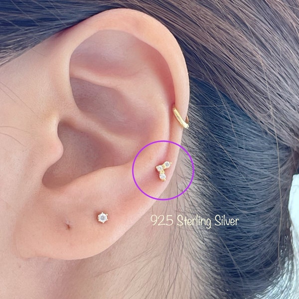Chevron CZ piercing (Single), Minimalist 925 Sterling Silver cartilage helix piercing