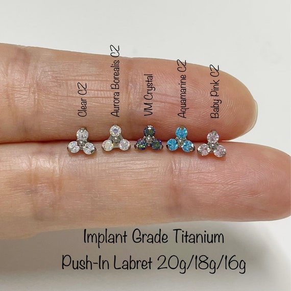 Implant Grade Titanium Threadless Push In Labret Flat Back Aurora Borealis CZ Stud Implant Grade Titanium Threadless Push In Labret Flat Back Aurora Borealis CZ Stud