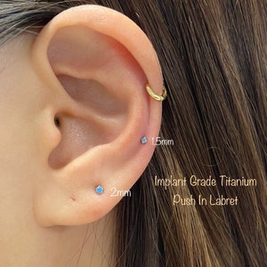 20g 18g 16g 1.5mm/2mm CZ Push In Prong Setting Titanium Labret, ASTM F-136 Implant Grade Titanium Hypoallergenic Nickel Free