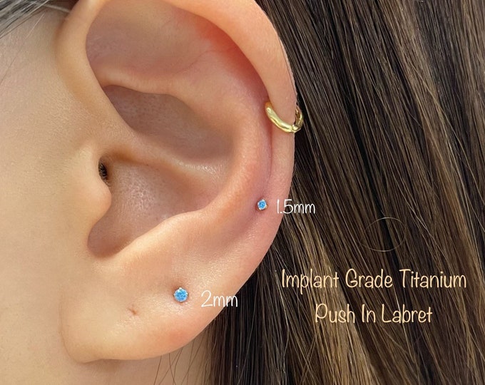 20g 18g 16g 1.5mm/2mm CZ Push In Prong Setting Titanium Labret, ASTM F-136 Implant Grade Titanium Hypoallergenic Nickel Free