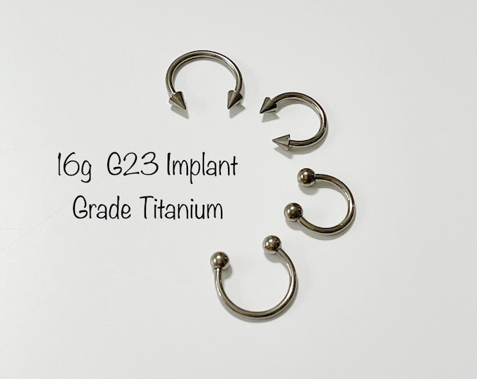 16g Implant Grade Titanium Silver Horseshoe, 6AL-4V-ELI ASTM F -136 Silver Ball Horseshoe Spike Horseshoe Cartilage Rook Helix Hoop