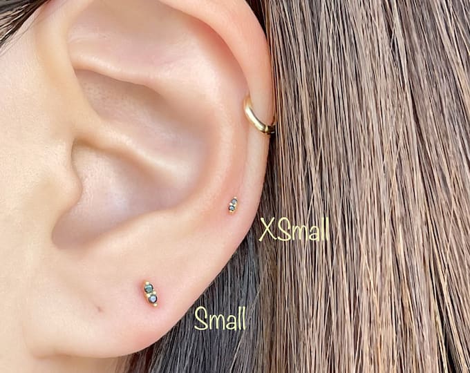 Teeny Tiny Duet BLACK CZ Piercing (Single), Minimalist 92.5 Sterling Silver piercing, Cartilage, Helix, Mid Helix, Upper Lobe