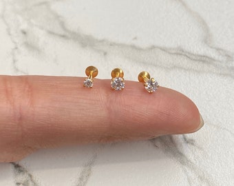 Gold CZ Labret: 20g/18g/16g, Tragus, Cartilage, Helix, Lip, Nose Piercing