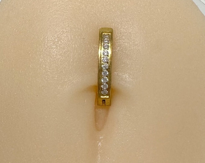 Implant Grade Titanium Hinged Hoop With CNC Set CZ Belly Button Ring