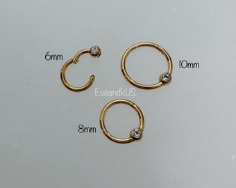16g CZ Ball 316L Surgical Steel Hinged Clicker, Anodized Surgical Steel Daith, Septum Clicker