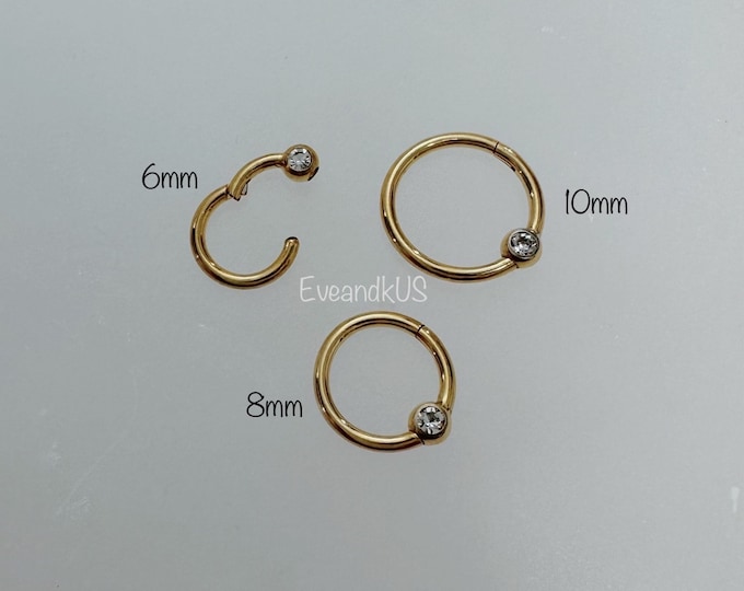16g CZ Ball 316L Surgical Steel Hinged Clicker, Anodized Surgical Steel Daith, Septum Clicker