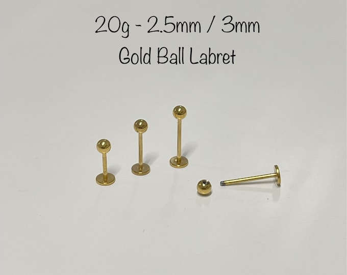 20g 2mm/2.5mm/3mm Gold ball Labret (Single), gold ball 316L Surgical steel Cartilage piercing, tragus, helix, conch