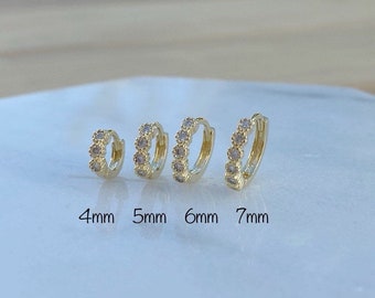 CZ Bezel Huggie Hoop (Single or Pair), 4mm/5mm/6mm/7mm/8mm Minimalist Hoops, 92.5 Sterling Silver hoops