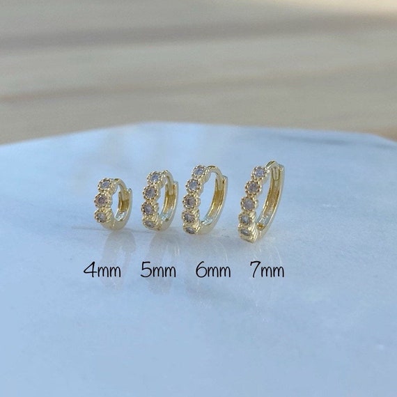 CZ Bezel Huggie Hoop (single or Pair), 4mm/5mm/6mm/7mm/8mm