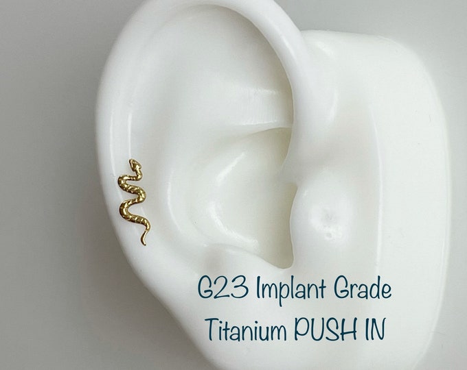 20g 18g 16g Snake Top Implant Grade Titanium Threadless Push In Labret, Flat Back Studs with Snake Top, Cartilage, Tragus, Conch, Helix