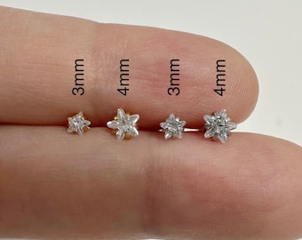 16g CZ Star Piercing, 316L Surgical Steel Tiny CZ 3mm Star Piercing ball end, Cartilage Helix