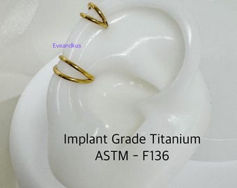 Titanium Double Clicker, ASTM F-136 Titanium V shaped hoop, 100% nickel free - Helix Hoop, Nose, Conch, Cartilage