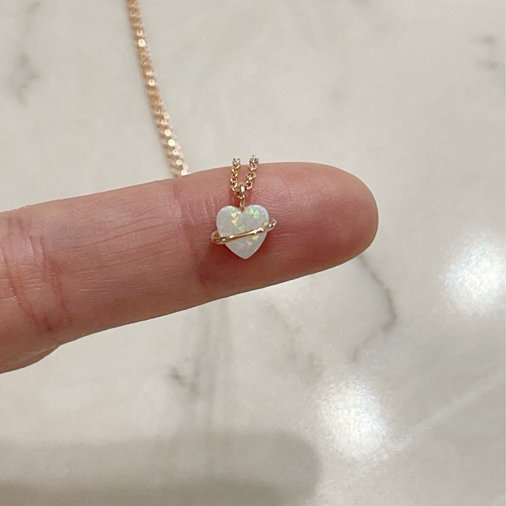 Opal Heart Necklace White Opal Heart 