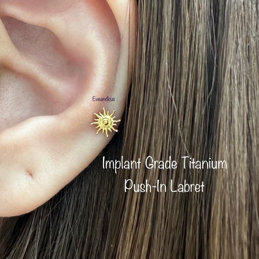 Sun Top Titanium Labret: 20g 18g 16g Push-in Cartilage Piercing - Etsy