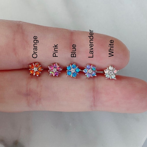 Opal Star Flower Piercing(Single), 16g Opal Piercing, Cartilage Earring /Tragus Stud/ Tragus Earring/Conch/Helix