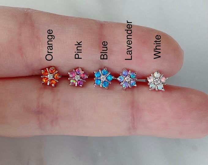 Opal Star Flower Piercing(Single), 16g Opal Piercing, Cartilage Earring /Tragus Stud/ Tragus Earring/Conch/Helix