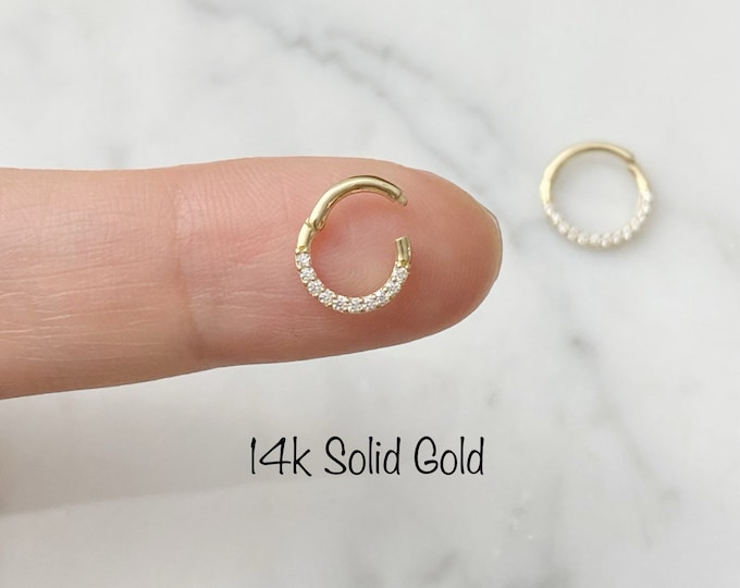 16g 14k Solid gold Daith Clicker Hoop(Single), 16g 6mm/7mm/8mm/9mm/10mm Daith, Septum Ring Clicker