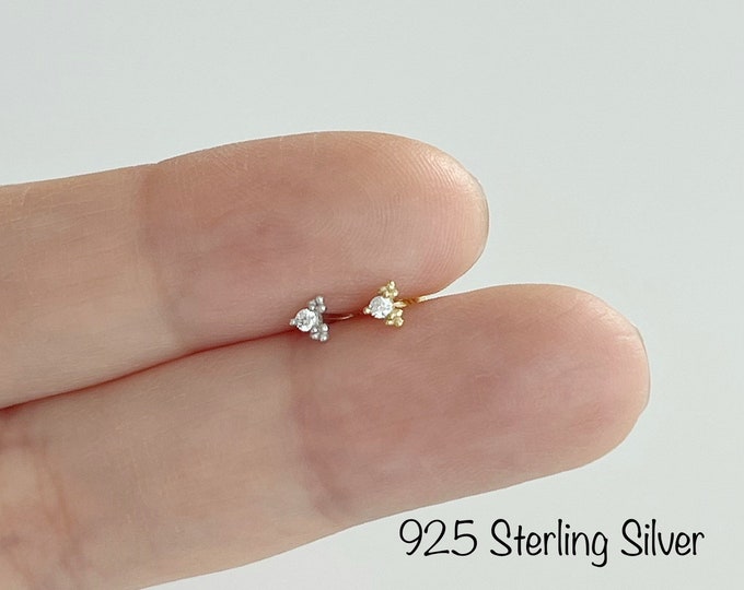 Boho Teeny Tiny CZ Milgrain Piercing (Single), Minimalist Milgrain 92.5 Sterling Silver piercing, Mid Cartilage, Helix, Nose