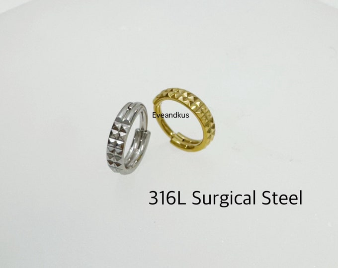 16g Double Lined Spike Dent Hoop, Helix, Conch, Cartilage Hoop, 316L Surgical Steel clicker