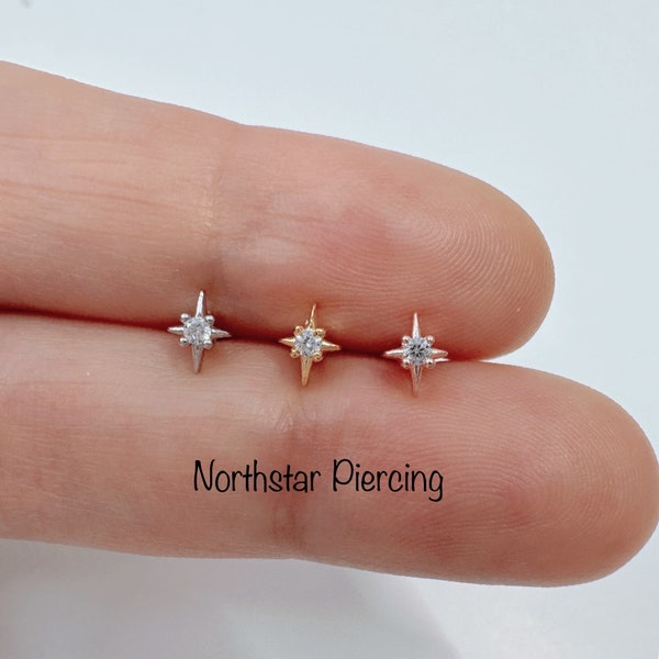 18g 16g Northstar piercing (Single), 316L Surgical steel Bar/Labret - Star cartilage helix piercing