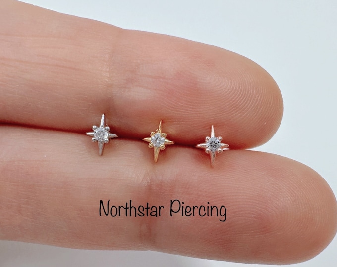 18g 16g Northstar piercing (Single), 316L Surgical steel Bar/Labret - Star cartilage helix piercing