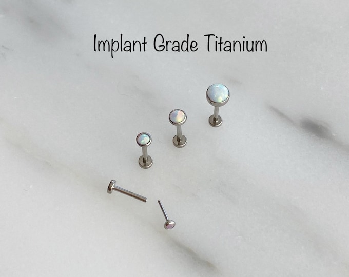 20g 18g 16g WHITE Opal Push In Bezel Setting Titanium Labret, Tiny White Opal 2mm/2.5mm/3mm/4mm Hypoallergenic Grade23 Titanium