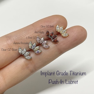 20g 18g 16g Four Marquise Crystal Fan Top push-in Labret, Implant Grade Titanium cartilage, flat, conch piercing