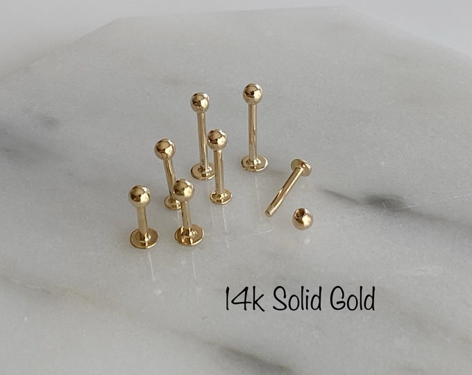 16g 14k Solid Gold Ball Labret, 6mm/8mm/10mm Cartilage, Lip, Helix, Tragus, Conch piercing