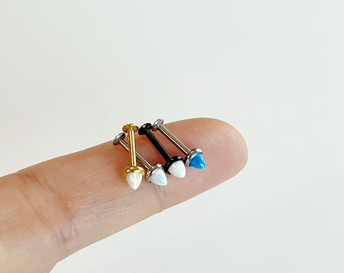 Dainty Opal Spike 316L Surgical Steel Internally Threaded Labret, Tragus Cartilage and Helix Piercing