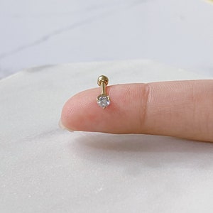 14k Solid Gold CZ Piercing: 16g Minimalist Tragus, Helix, Conch