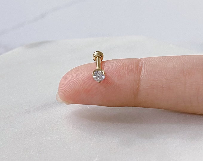 16g - New 14k Solid Gold High Quality CZ Piercing (Single), 3mm Tiny CZ piercing. Dainty Minimalist Tragus, Cartilage, Helix, Conch