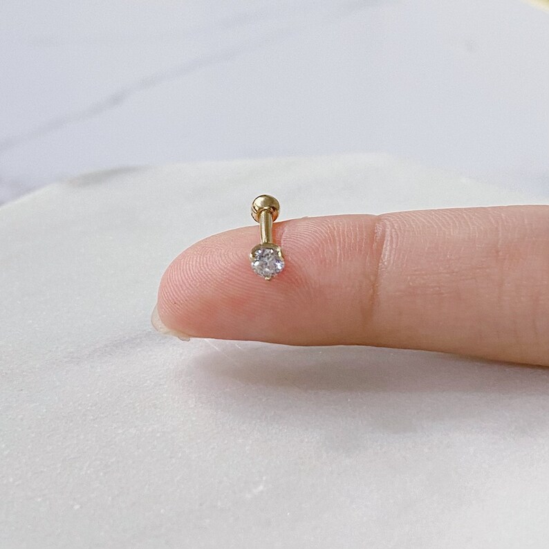 16g New 14k Solid Gold High Quality CZ Piercing single - Etsy