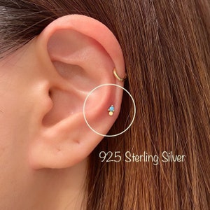 Winziger Punkt und Türkis CZ Piercing (Single), 925 Sterling Silber Punkt und CZ Ohrstecker Knorpel Helix Tragus Conch Piercing