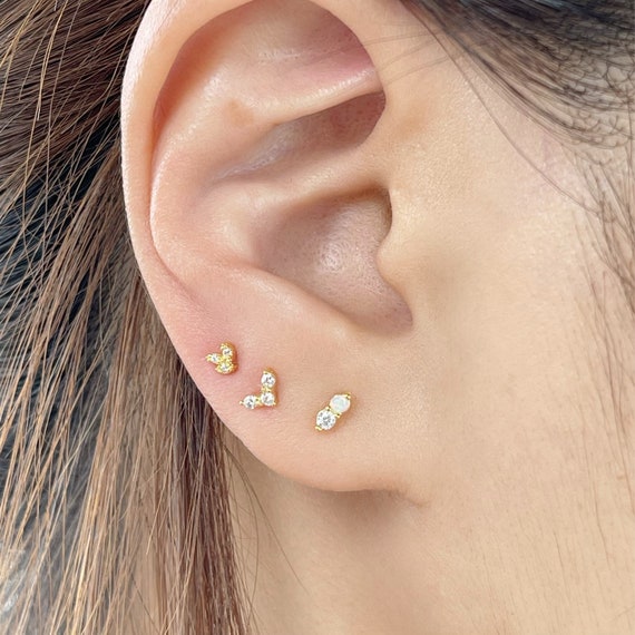 HYPOALLERGENIC EARRINGS 3 Pairs Nickel Free Stud Earrings Sensitive Skin  Gold Stainless Steel Earrings Opalite Earrings & CZ Earrings 