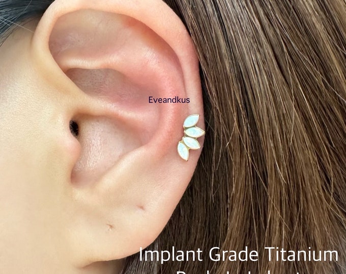 20g 18g 16g Four Marquise Fan Gold Top push-in Labret, Titanium 6AL-4V-ELI-ASTM-F136