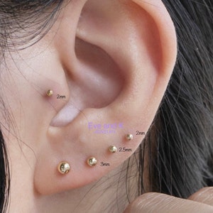 Piercing labret petite boule en or massif 14 carats, 18 g (simple), Piercing tragus en or massif 14 carats, hélice cartilagineuse moyenne