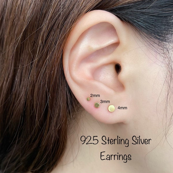 Teeny Tiny Dot Stud Earrings (PAIR), 2mm/3mm /4mm Dot 925 Sterling Silver earrings with butterfly backs, Minimalist Earrings