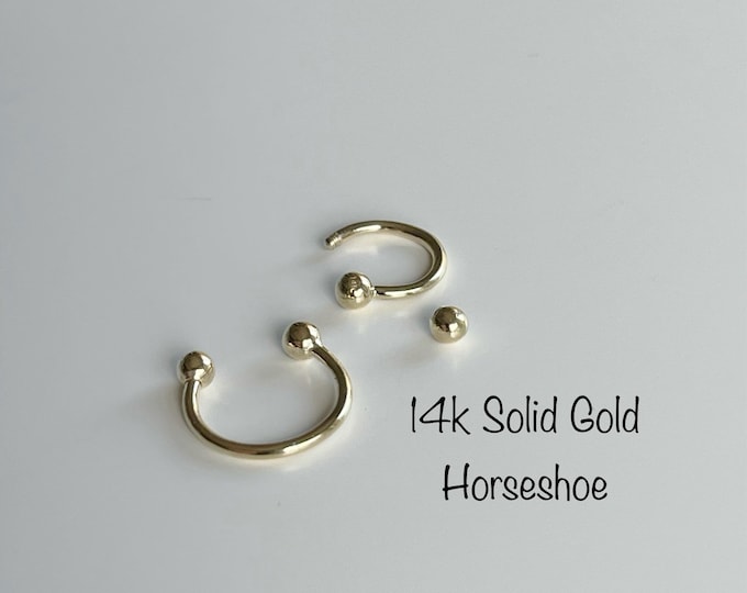 16g 14k Solid Gold Circular Barbell/Horseshoes, 14k gold horseshoe septum ring
