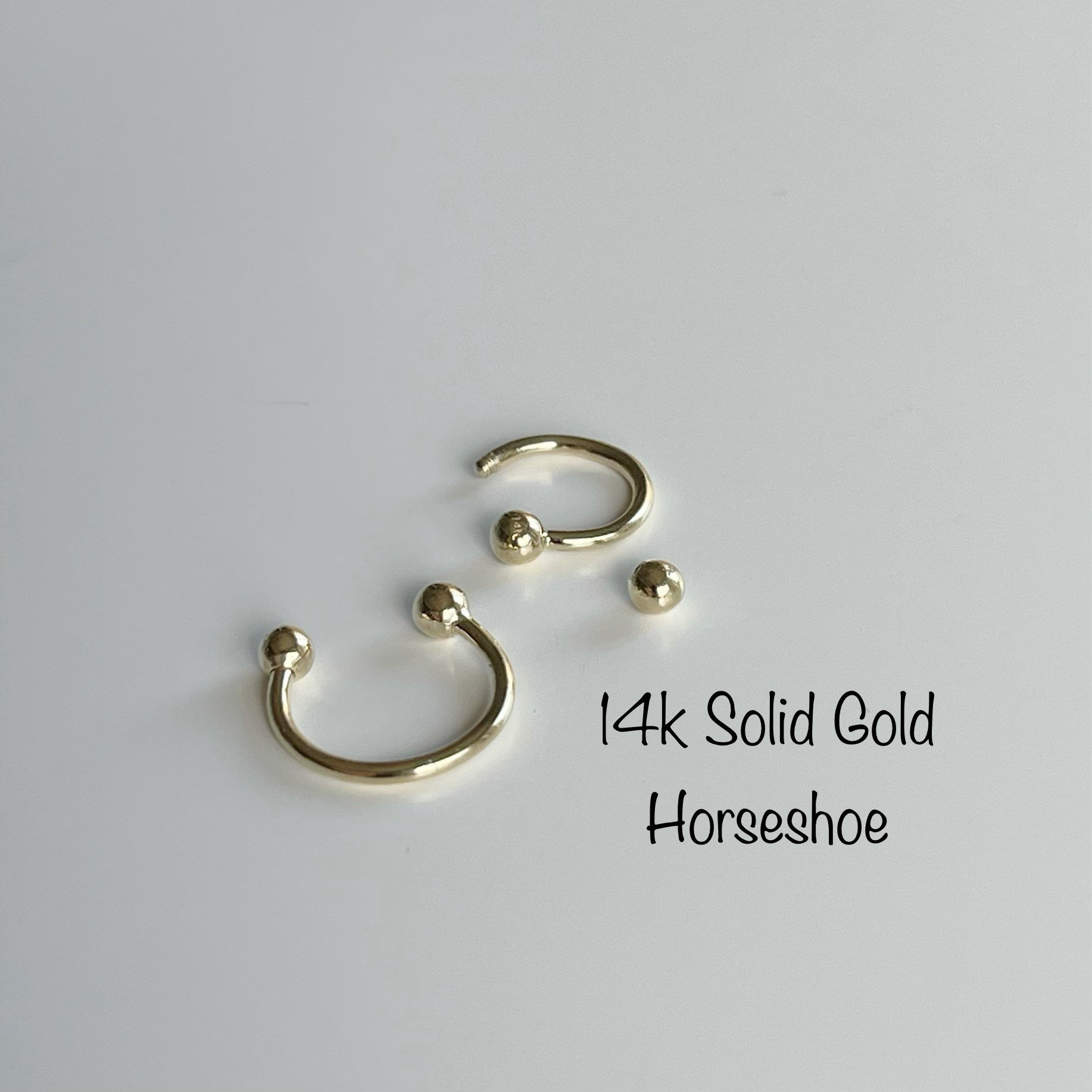 14K Solid GOLD Horseshoe Circular Barbell Rings NOSE EAR NIPPLE Piercing Jewelry