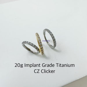 20g CZ Titanium Hoop, CZ Paved Hinged Clicker Hoop, Eternity Clicker, Seamless Hinged Clicker, Cartilage Conch