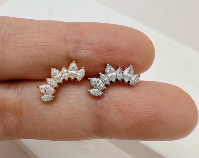 16g Seven Marquises CZ Crown Implant Grade Titanium Labret, Curved CZ marquises Internally Threaded Labret Piercing
