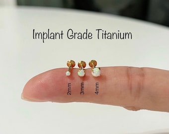 16g White Opal Titanium Labret: Internally Threaded Monroe Piercing