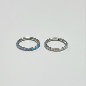 16g Multi Opal Paved 316L Surgical Steel Hinged Segment Ring, Helix, Cartilage, Nose Clicker