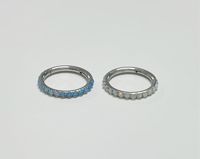 16g Multi Opal Paved 316L Surgical Steel Hinged Segment Ring, Helix, Cartilage, Nose Clicker